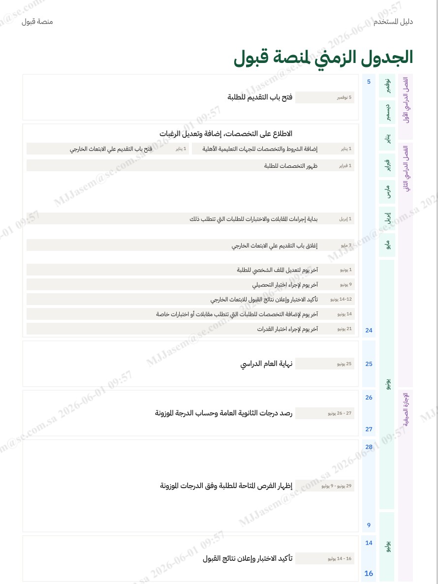 الجدول الزمني لمنصة قبول لعام 2026